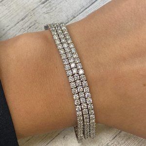 Rachel Koen 3 Row Prong Set Diamond Tennis Bracelet 14K White Gold 14.20Cttw